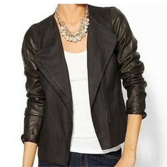 Vince Linen and Lamb Leather Sleeve Jacket Black Moto Minimalist Size 4 - Picture 9 of 11